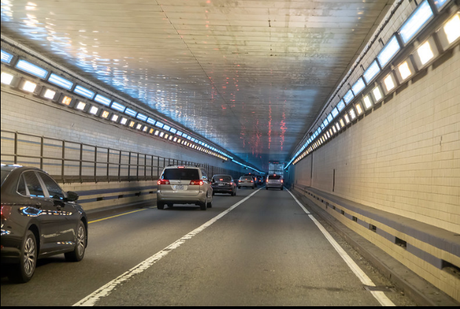 The eastbound lanes of the Hampton Roads Bridge-Tunnel.